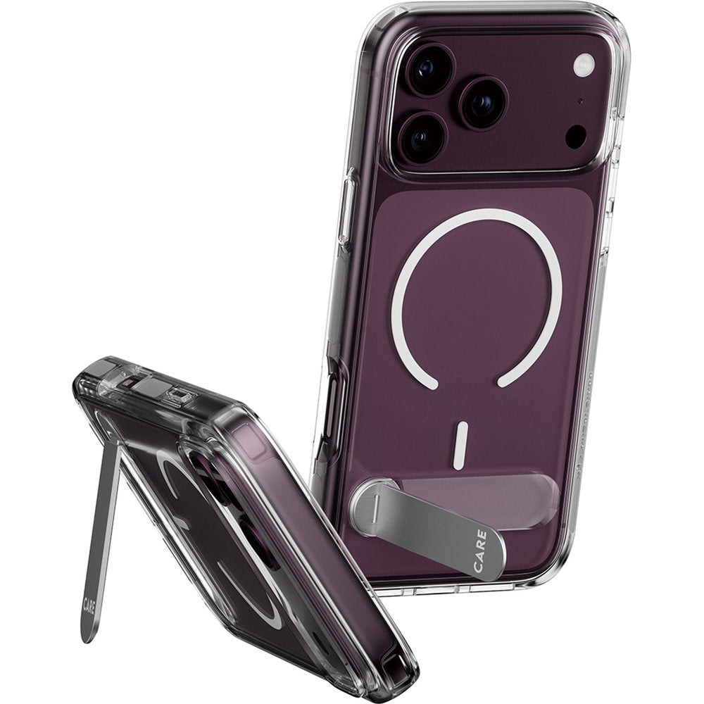 Handyhülle für iPhone 18 Pro Max / 17 Pro Max, CARE by PanzerGlass Kickstand Case mit MagSafe, Transparent-Weiß (1/7)