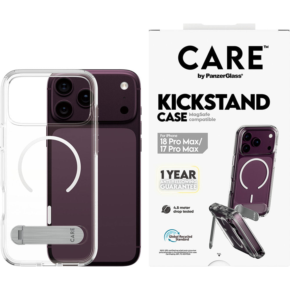 Handyhülle für iPhone 18 Pro Max / 17 Pro Max, CARE by PanzerGlass Kickstand Case mit MagSafe, Transparent-Weiß (2/7)