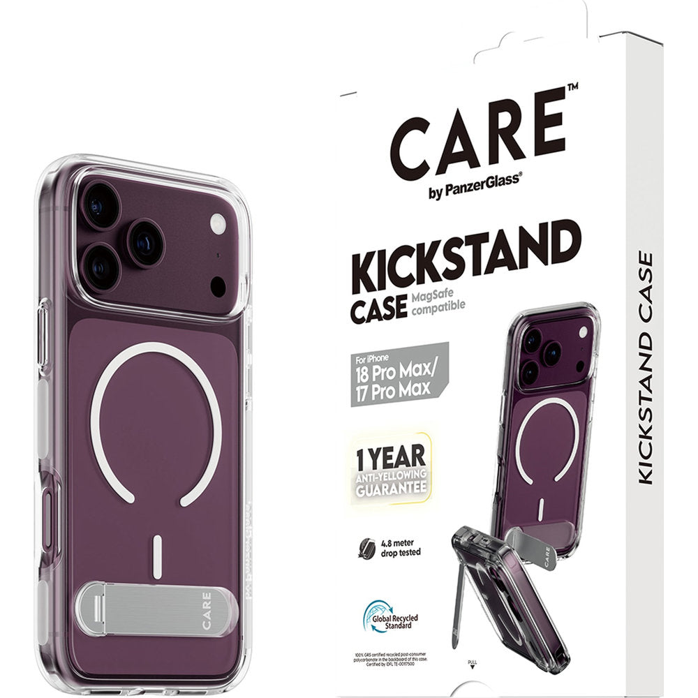Handyhülle für iPhone 18 Pro Max / 17 Pro Max, CARE by PanzerGlass Kickstand Case mit MagSafe, Transparent-Weiß (7/7)