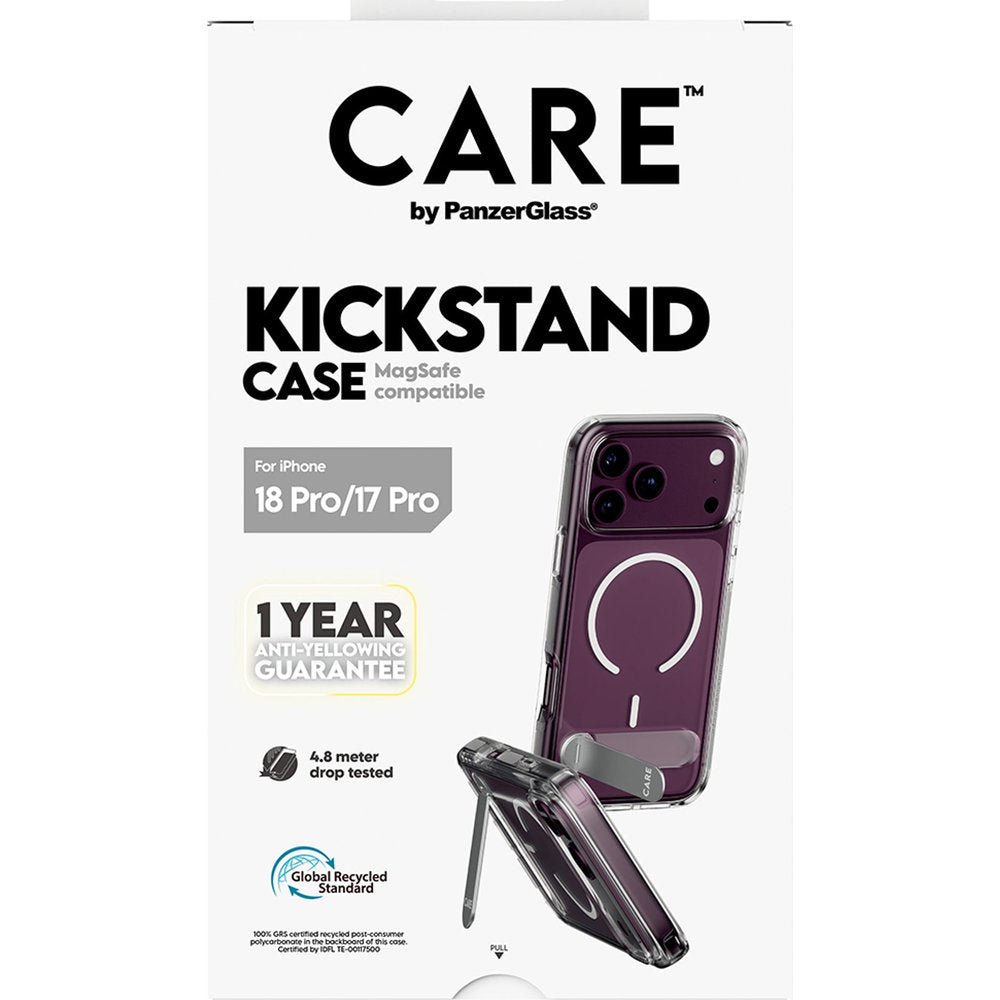Handyhülle für iPhone 18 Pro / 17 Pro, CARE by PanzerGlass Kickstand Case mit MagSafe, Transparent-Weiß (3/7)