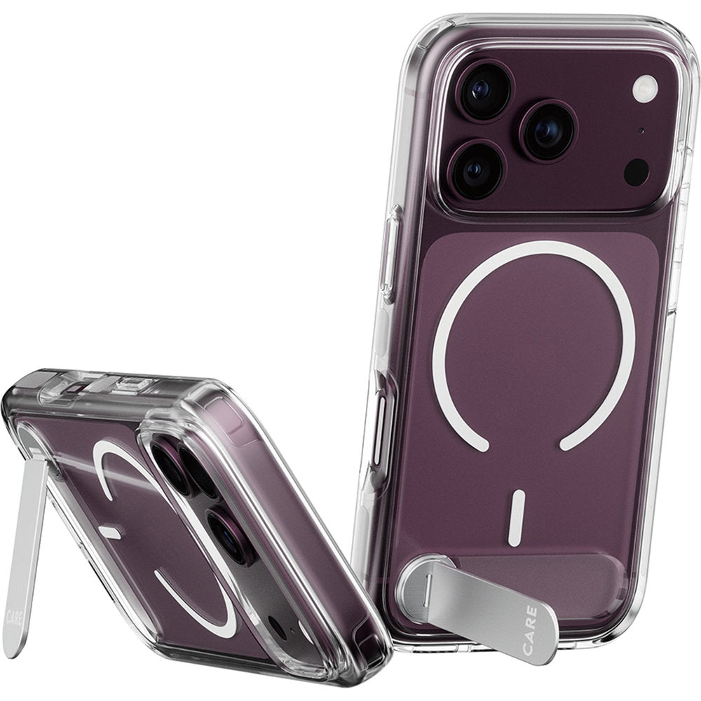 Handyhülle für iPhone 18 Pro / 17 Pro, CARE by PanzerGlass Kickstand Case mit MagSafe, Transparent-Weiß (5/7)