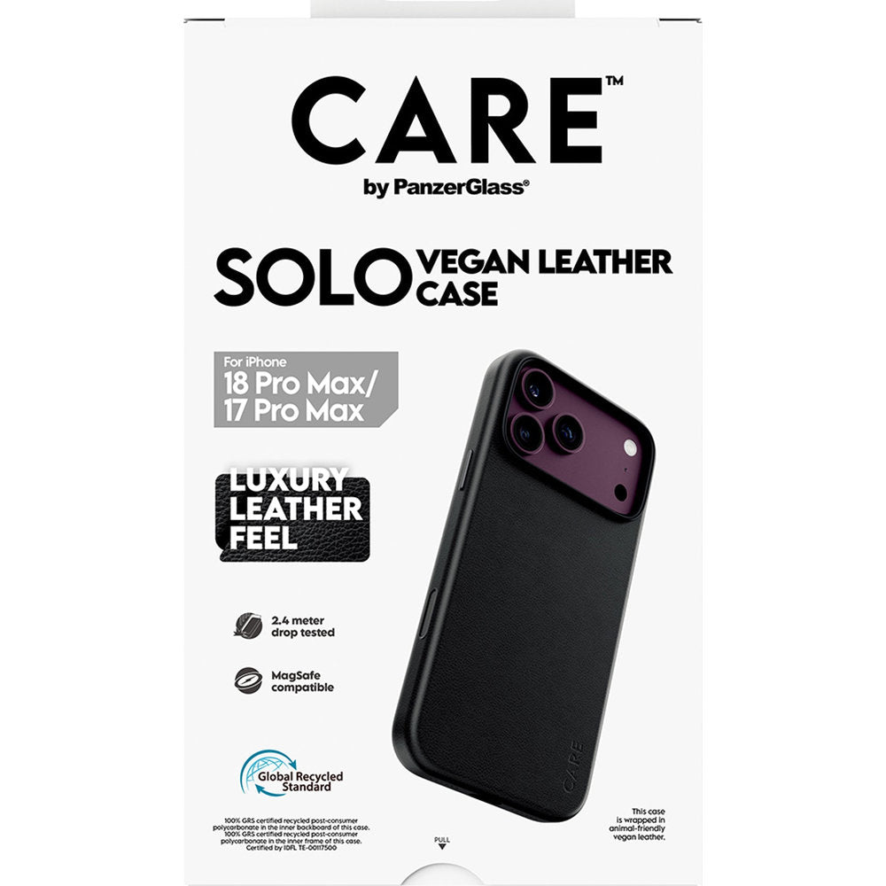 Handyhülle aus veganem Leder für iPhone 18 Pro Max / 17 Pro Max, CARE by PanzerGlass Solo Vegan Leather Case mit MagSafe, Schwarz (3/6)