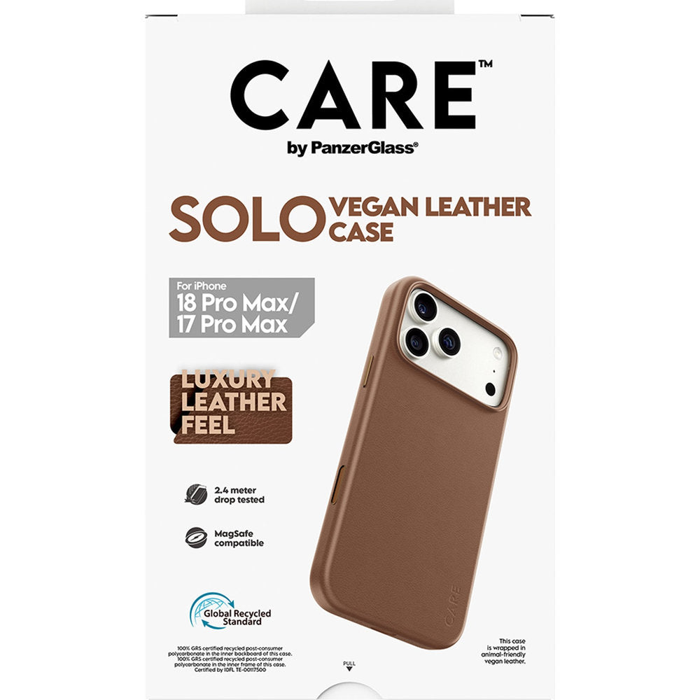 Handyhülle aus veganem Leder für iPhone 18 Pro Max / 17 Pro Max, CARE by PanzerGlass Solo Vegan Leather Case mit MagSafe, Braun (3/6)