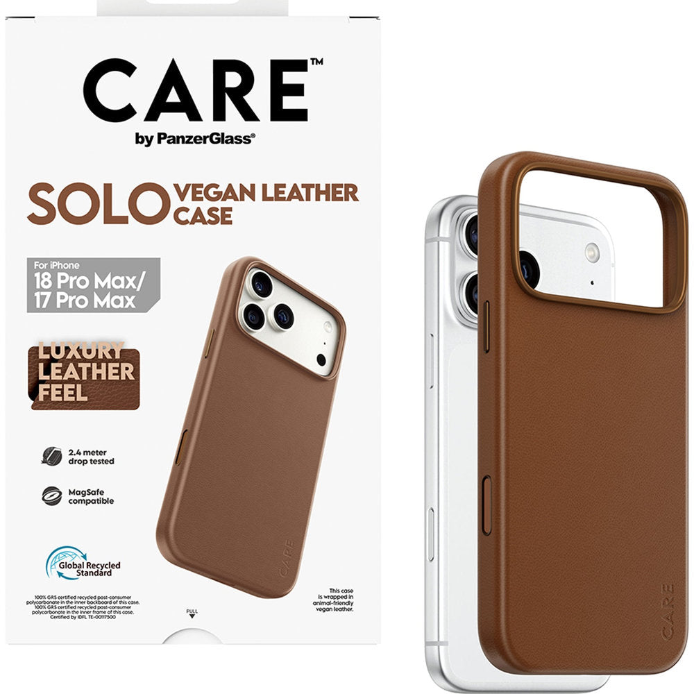 Handyhülle aus veganem Leder für iPhone 18 Pro Max / 17 Pro Max, CARE by PanzerGlass Solo Vegan Leather Case mit MagSafe, Braun (5/6)