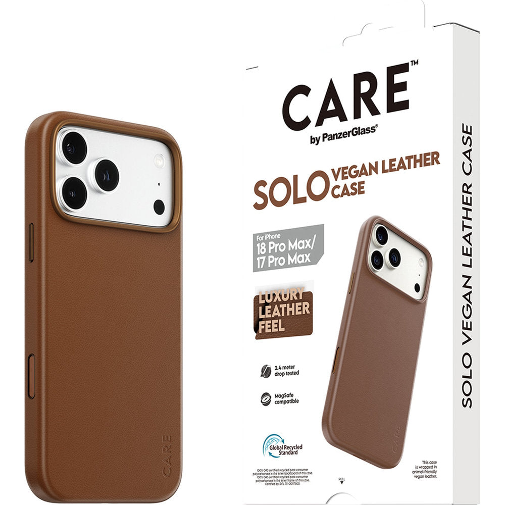 Handyhülle aus veganem Leder für iPhone 18 Pro Max / 17 Pro Max, CARE by PanzerGlass Solo Vegan Leather Case mit MagSafe, Braun (6/6)