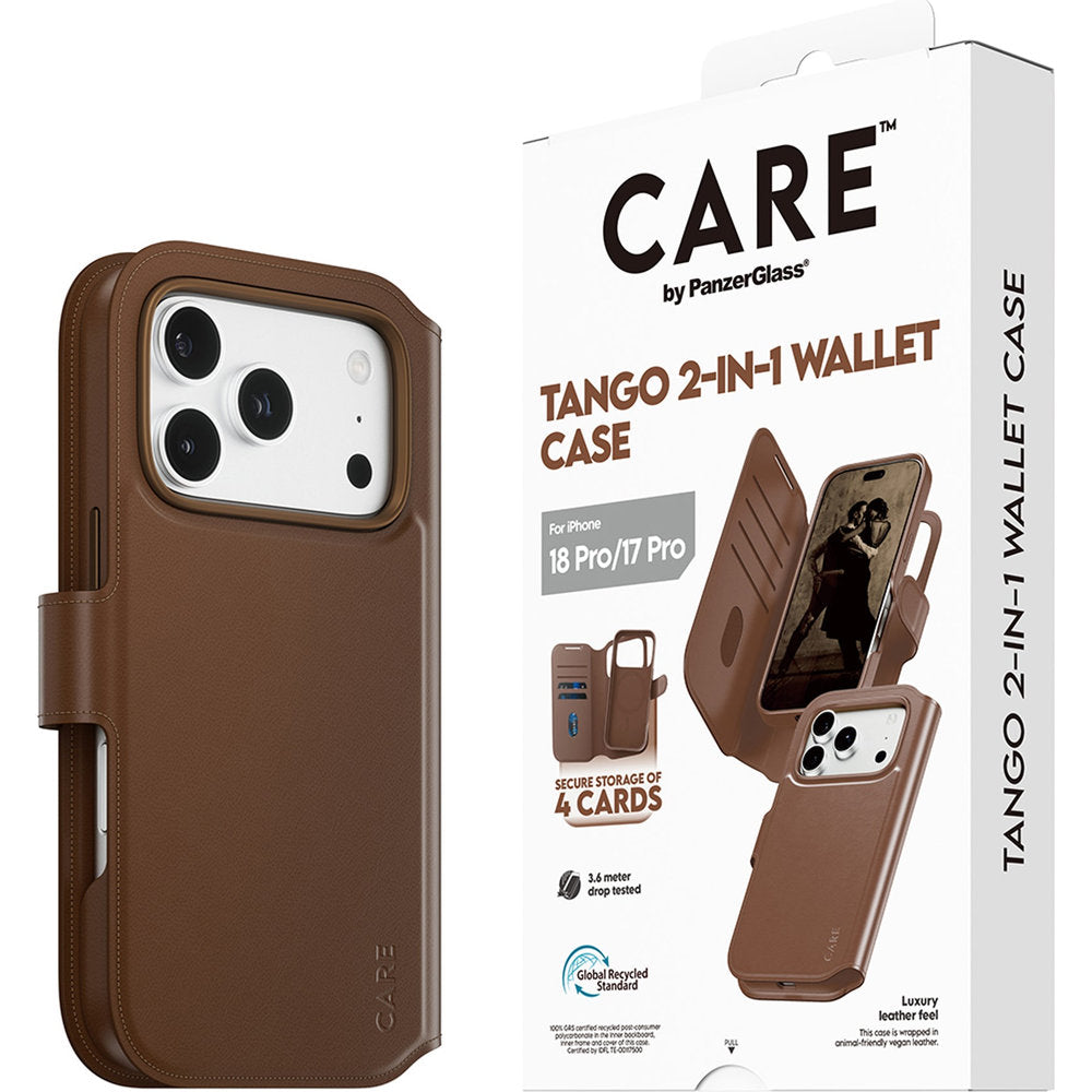 Handyhülle für iPhone 18 Pro / 17 Pro, CARE by PanzerGlass Tango 2in1 Wallet mit MagSafe, Braun (6/6)