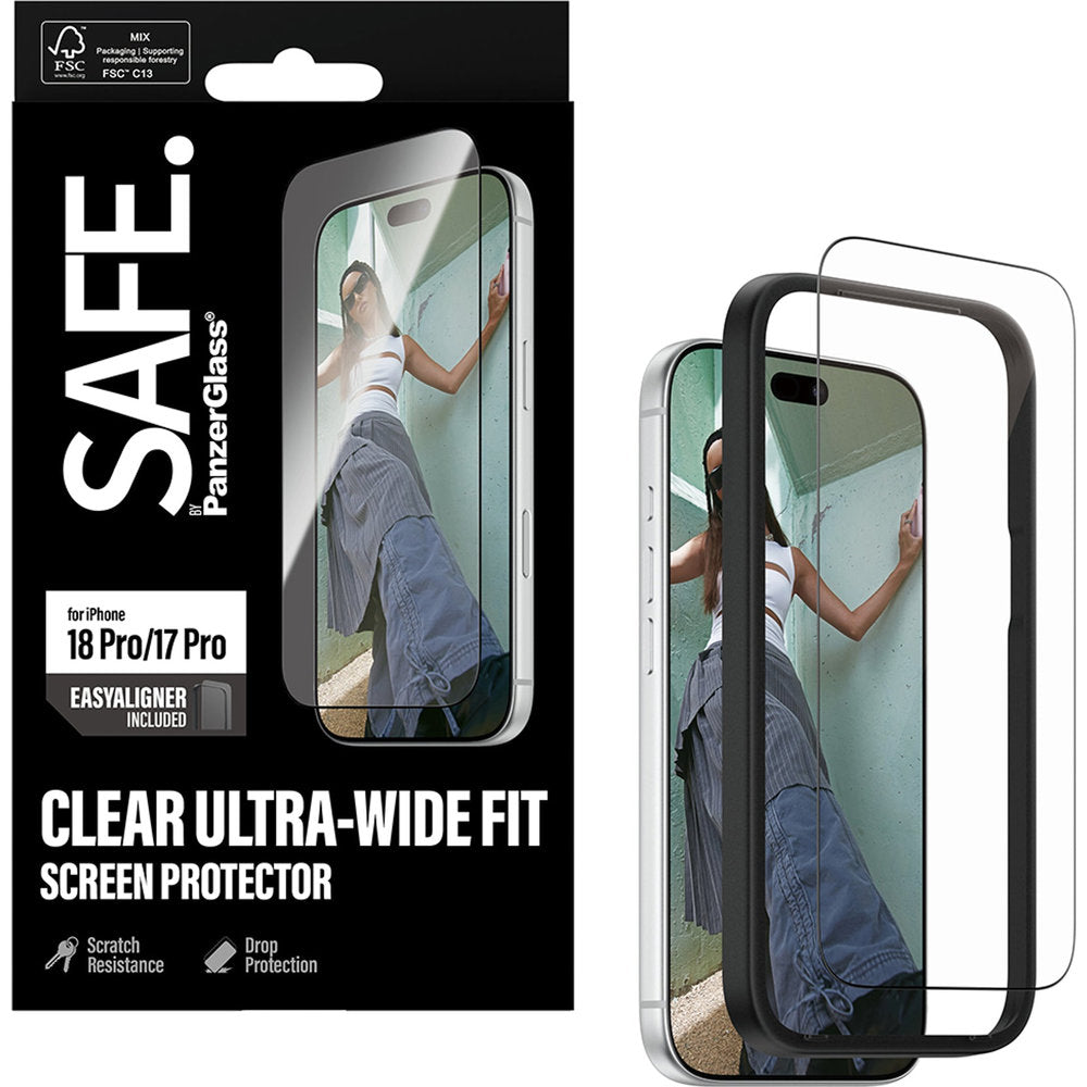 Gehärtetes Glas mit Applikator für iPhone 18 Pro / 17 Pro, SAFE by PanzerGlass Ultra-Wide Fit Easy Aligner (5/6)