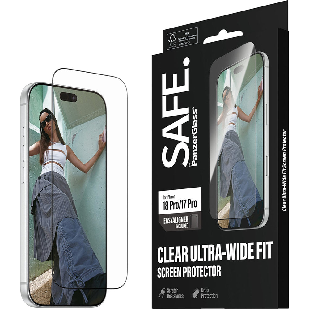 Gehärtetes Glas mit Applikator für iPhone 18 Pro / 17 Pro, SAFE by PanzerGlass Ultra-Wide Fit Easy Aligner (6/6)