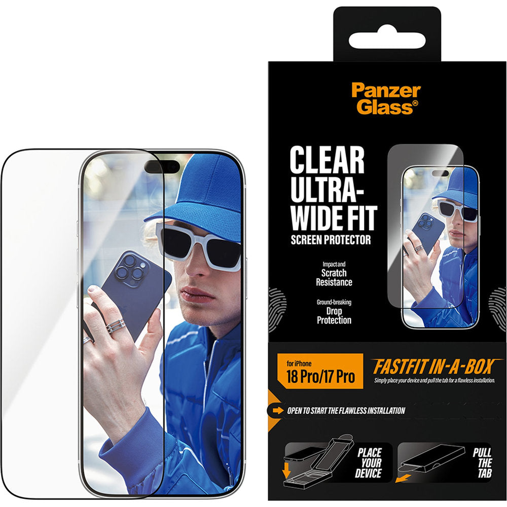 Gehärtetes Glas für iPhone 18 Pro / 17 Pro, PanzerGlass Ultra-Wide Fit mit Applikator FastFit (2/6)