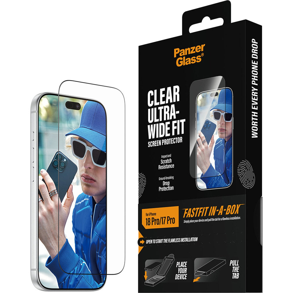 Gehärtetes Glas für iPhone 18 Pro / 17 Pro, PanzerGlass Ultra-Wide Fit mit Applikator FastFit (6/6)