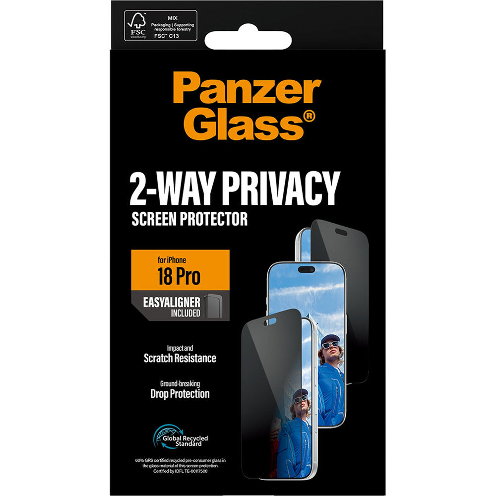 Sichtschutzglas mit Applikator für iPhone 18 Pro, PanzerGlass 2-Way Ultra-Wide Fit Privacy Plus EasyAligner (3/7)