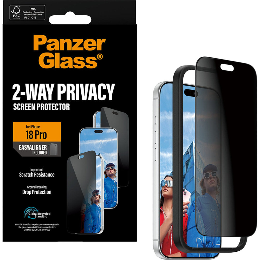 Sichtschutzglas mit Applikator für iPhone 18 Pro, PanzerGlass 2-Way Ultra-Wide Fit Privacy Plus EasyAligner (6/7)