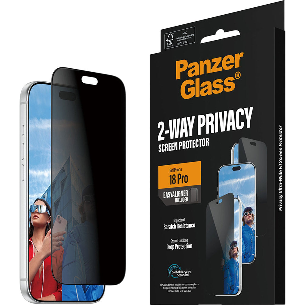 Sichtschutzglas mit Applikator für iPhone 18 Pro, PanzerGlass 2-Way Ultra-Wide Fit Privacy Plus EasyAligner (7/7)