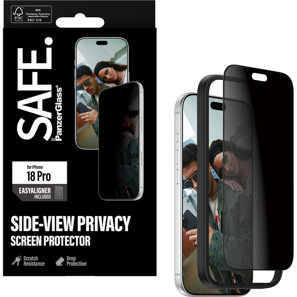 Sichtschutzglas mit Applikator für iPhone 18 Pro, SAFE by PanzerGlass Ultra-Wide Fit Privacy mit EasyAligner (6/7)