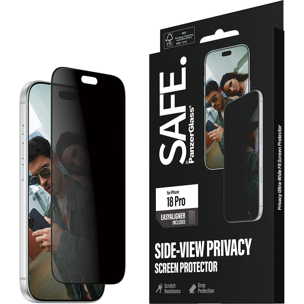 Sichtschutzglas mit Applikator für iPhone 18 Pro, SAFE by PanzerGlass Ultra-Wide Fit Privacy mit EasyAligner (7/7)