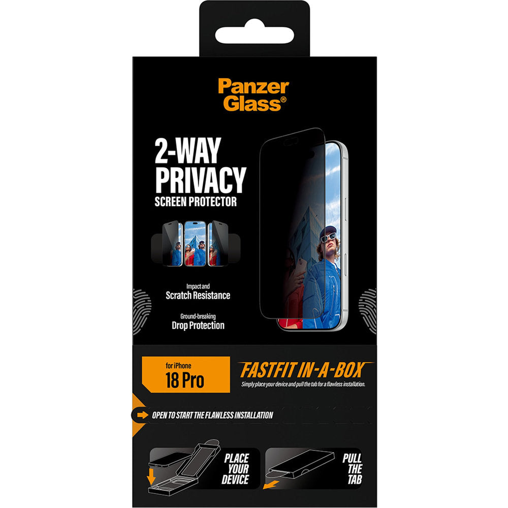 Sichtschutzglas mit Applikator für iPhone 18 Pro, PanzerGlass 2-Way Privacy Ultra-Wide Fit FastFit (3/7)