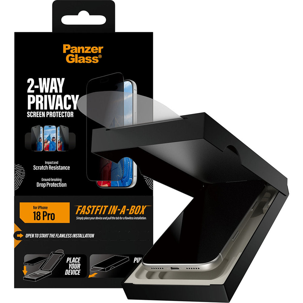 Sichtschutzglas mit Applikator für iPhone 18 Pro, PanzerGlass 2-Way Privacy Ultra-Wide Fit FastFit (6/7)