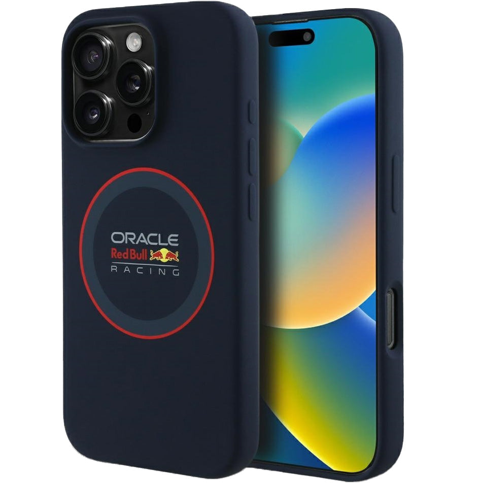 Handyhülle für iPhone 16 Pro Max, Red Bull Silicone Red Ring für MagSafe, Dunkelblau