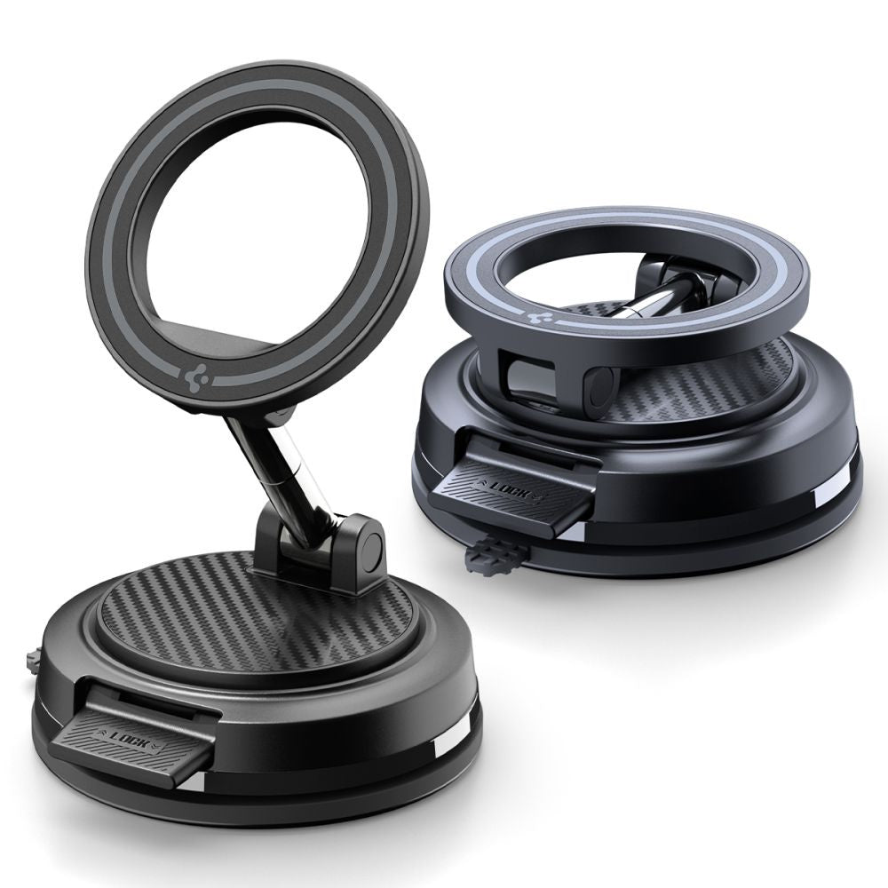 Magnetische Autohalterung für MagSafe für Smartphone, für Armaturenbrett oder Windschutzscheibe, Spigen STK100 VacuumLock Magnetic Car Mount, Schwarz