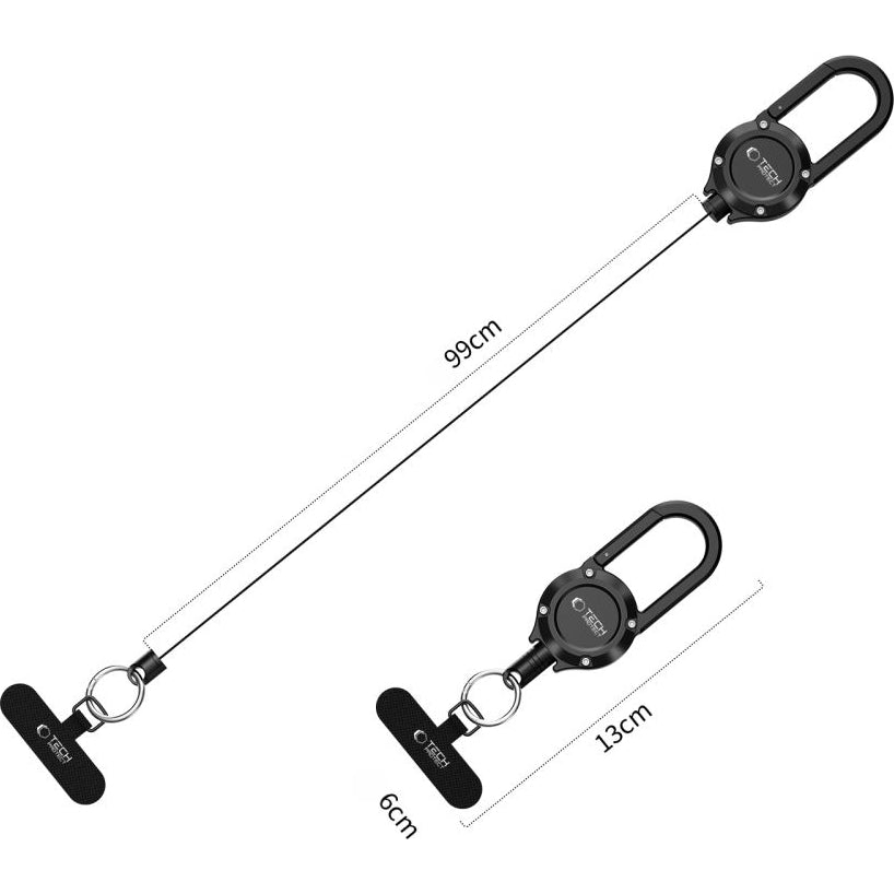 Anti-Diebstahl Handy Lanyard mit einziehbarem Seil, Tech-Protect ATH02 UrbanLoop, Schwarz