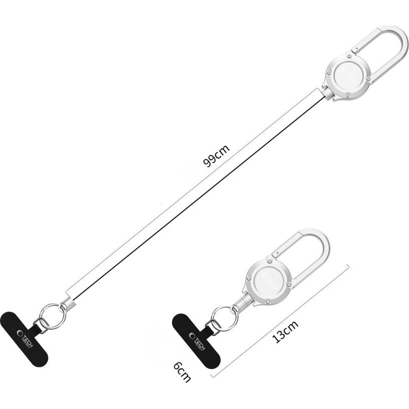 Anti-Diebstahl Handy Lanyard mit einziehbarem Seil, Tech-Protect ATH02 UrbanLoop, Silber