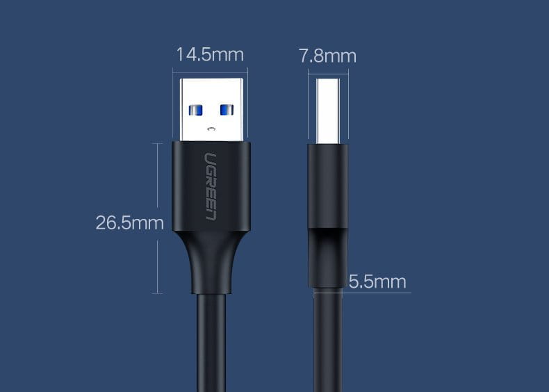 Kabel Ugreen USB 2.0 (Stecker) zu USB 2.0 (Stecker), 0.5m, Schwarz