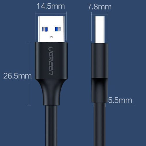 Kabel Ugreen USB 2.0 (Stecker) zu USB 2.0 (Stecker), 2m, Schwarz