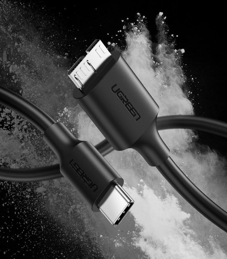 Kabel Ugreen USB-C (Stecker) zu Micro USB-B, 5 Gbps, 1m, Schwarz