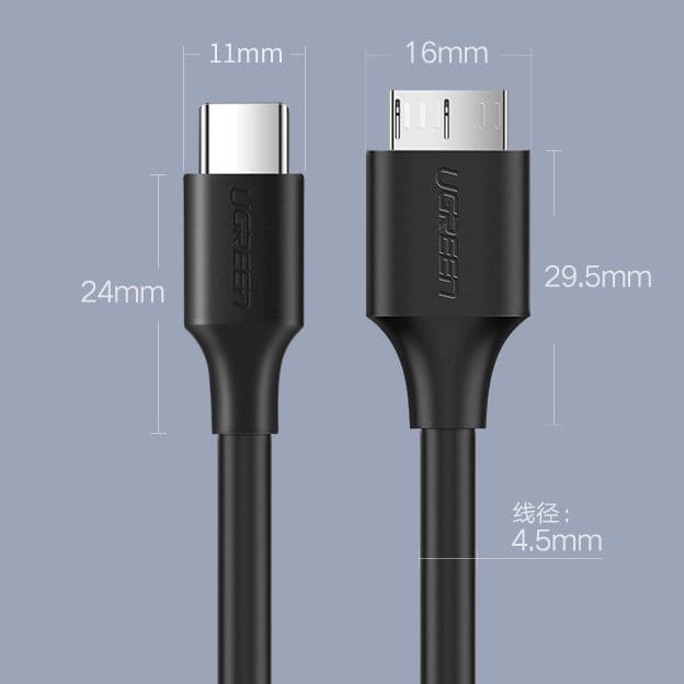 Kabel Ugreen USB-C (Stecker) zu Micro USB-B, 5 Gbps, 1m, Schwarz