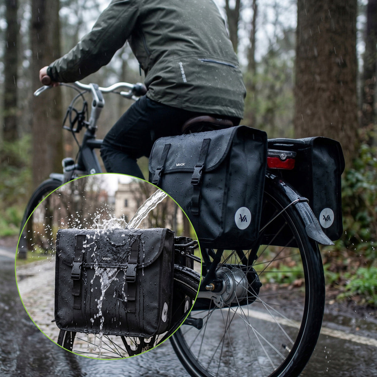 Doppelte Fahrradtasche für den Gepäckträger, Vayox VA0447 29L, Schwarz
