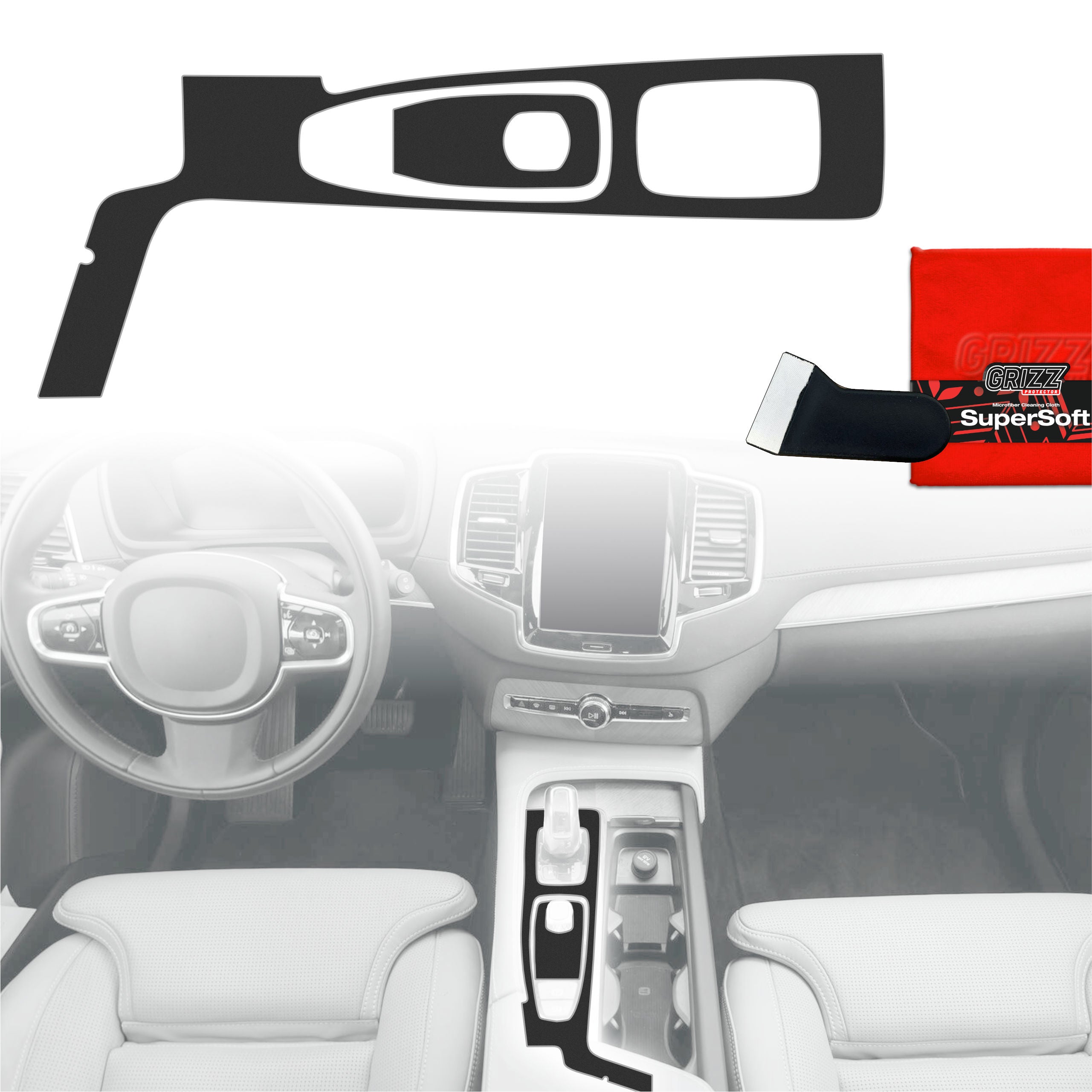2in1 Schutzfolien Grizz Protector für Mittelkonsole - Volvo XC90 T8 (2021-2022) Schwarz Matt Antifingerprint