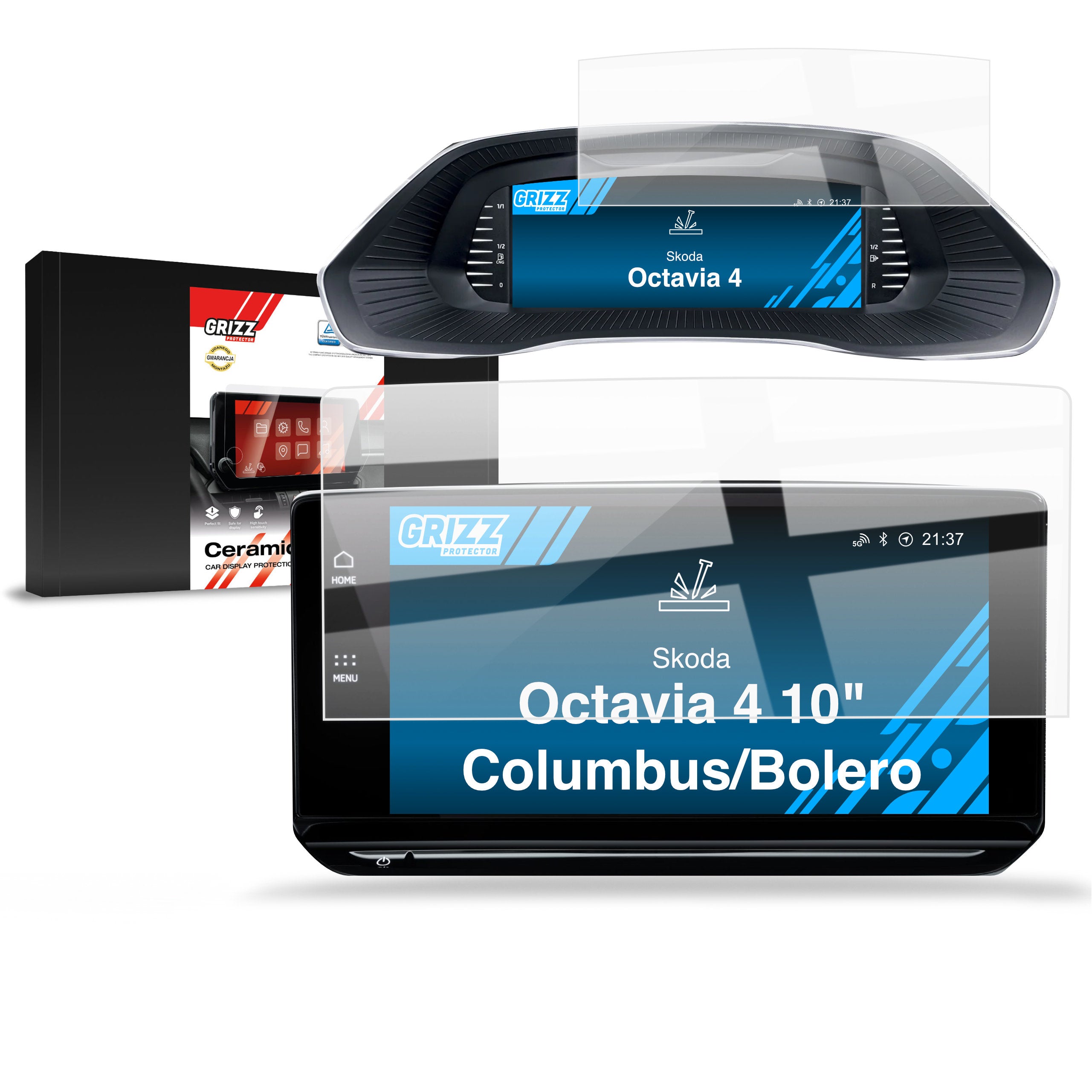 Keramische Autodisplayfolie 2in1 für Skoda Octavia 4 10" Columbus/Bolero (2019-2024), Grizz Protector