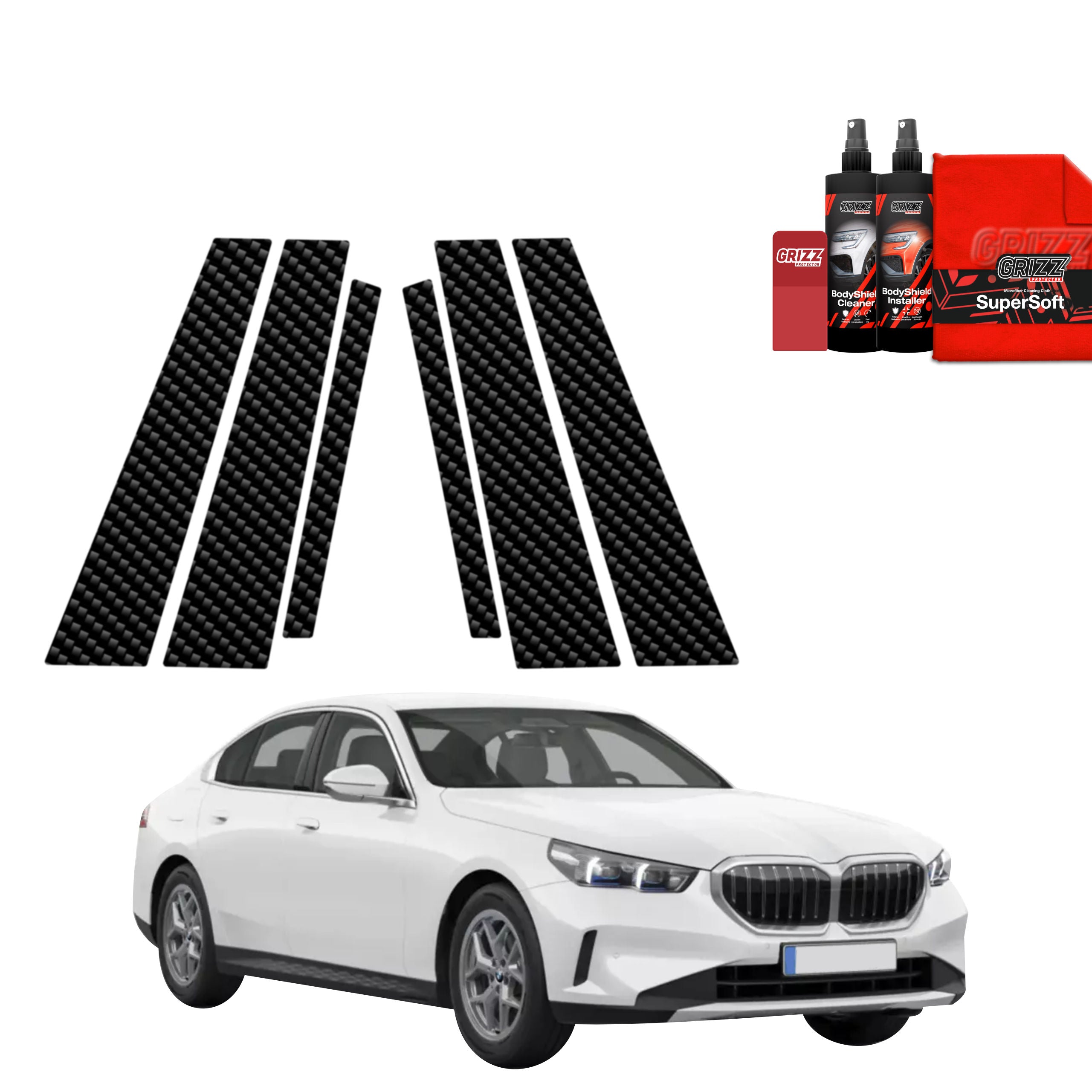 6in1 Kohlenstoff Schutzfolie Grizz Protector für B-C-Säule - BMW 5 Sedan G60 520i (2024-2026)