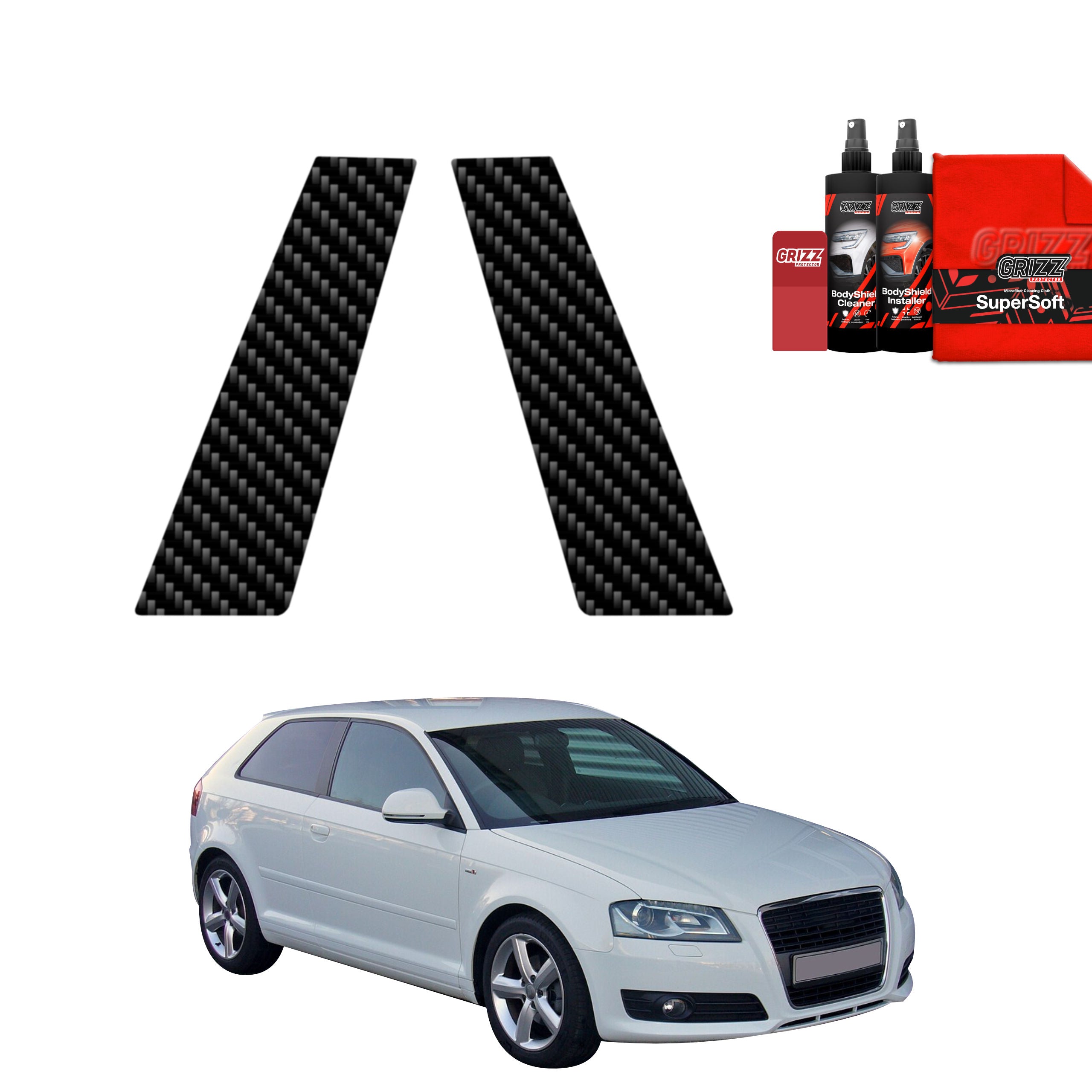 2in1 Kohlenstoff Schutzfolie Grizz Protector für B-Säule - Audi A3 8P Hatchback 3D (2003-2008)