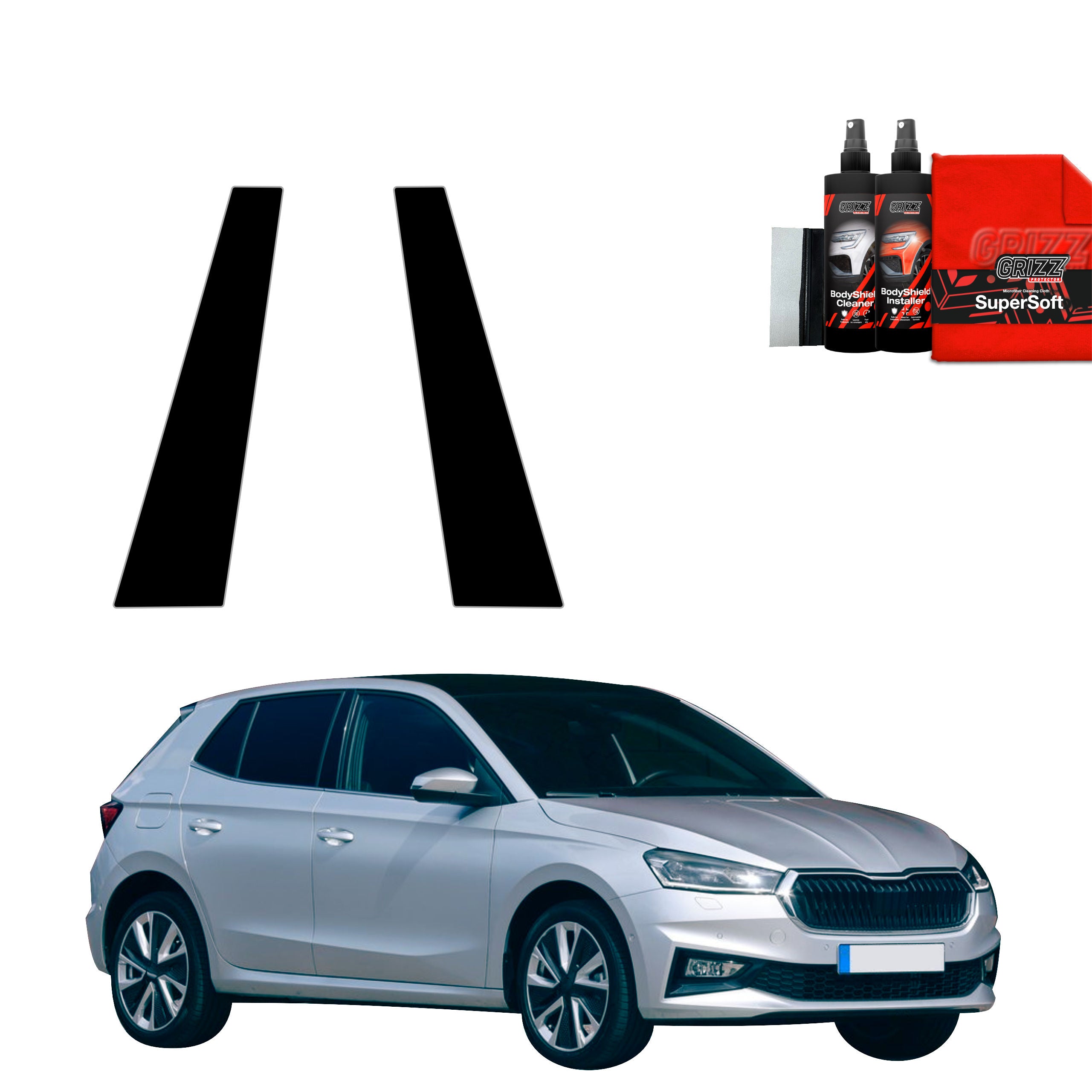 2in1 Schwarze Grizz Protector schutzfolie für B-C-Säule - Skoda Fabia (2019-2026)