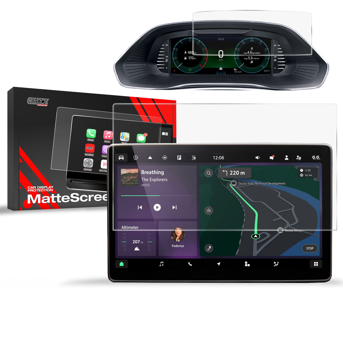Matte Autodisplayfolie 2in1 für Skoda Octavia 4 13" (2024-2026), Grizz Protector