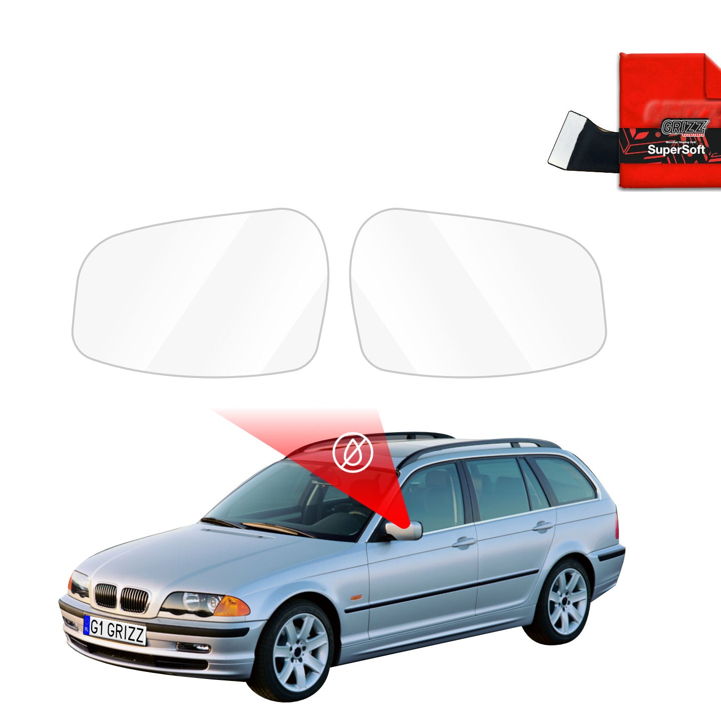 Regenschutzfolie Grizz Protector für Außenspiegel - BMW 3 E46 Kombi Pre-LCI (1998-2001)