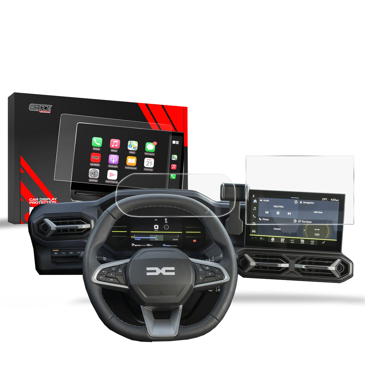 Matte Autodisplayfolie 2in1 für Dacia Spring 10" (2024-2026), Grizz Protector