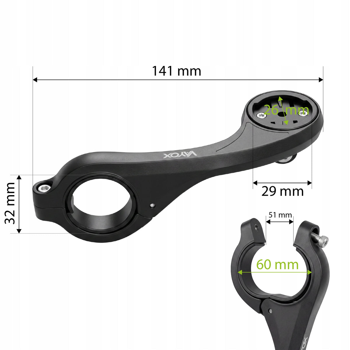 Fahrradhalterung für Lampe und Fahrradcomputer / Navigation, Vayox VABH2, Schwarz