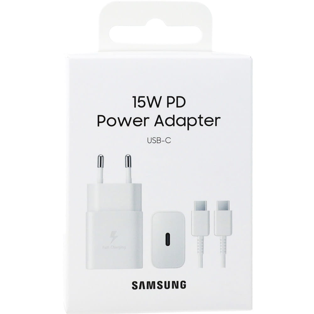 Wandladegerät Samsung Power Adapter 15W PD + USB-C Kabel, weiß