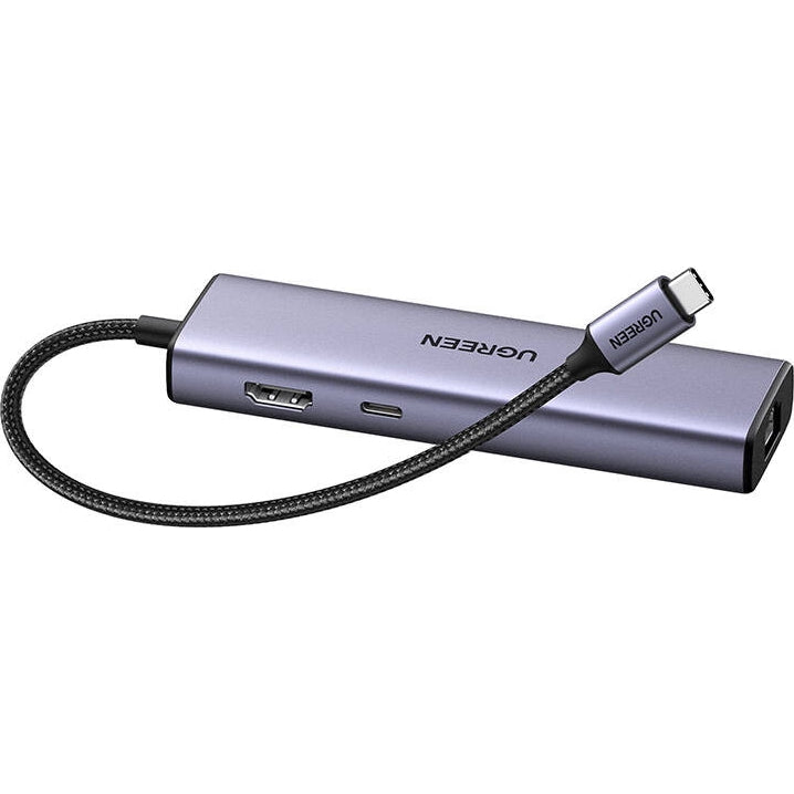 Adapter USB-C 6-in-1, 3x USB-A, HDMI 4K, RJ45, Power Delivery 100 W, Ugreen CM512, Grau