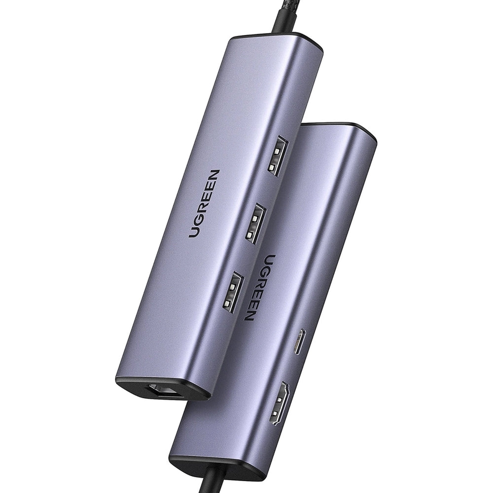 Adapter USB-C 6-in-1, 3x USB-A, HDMI 4K, RJ45, Power Delivery 100 W, Ugreen CM512, Grau