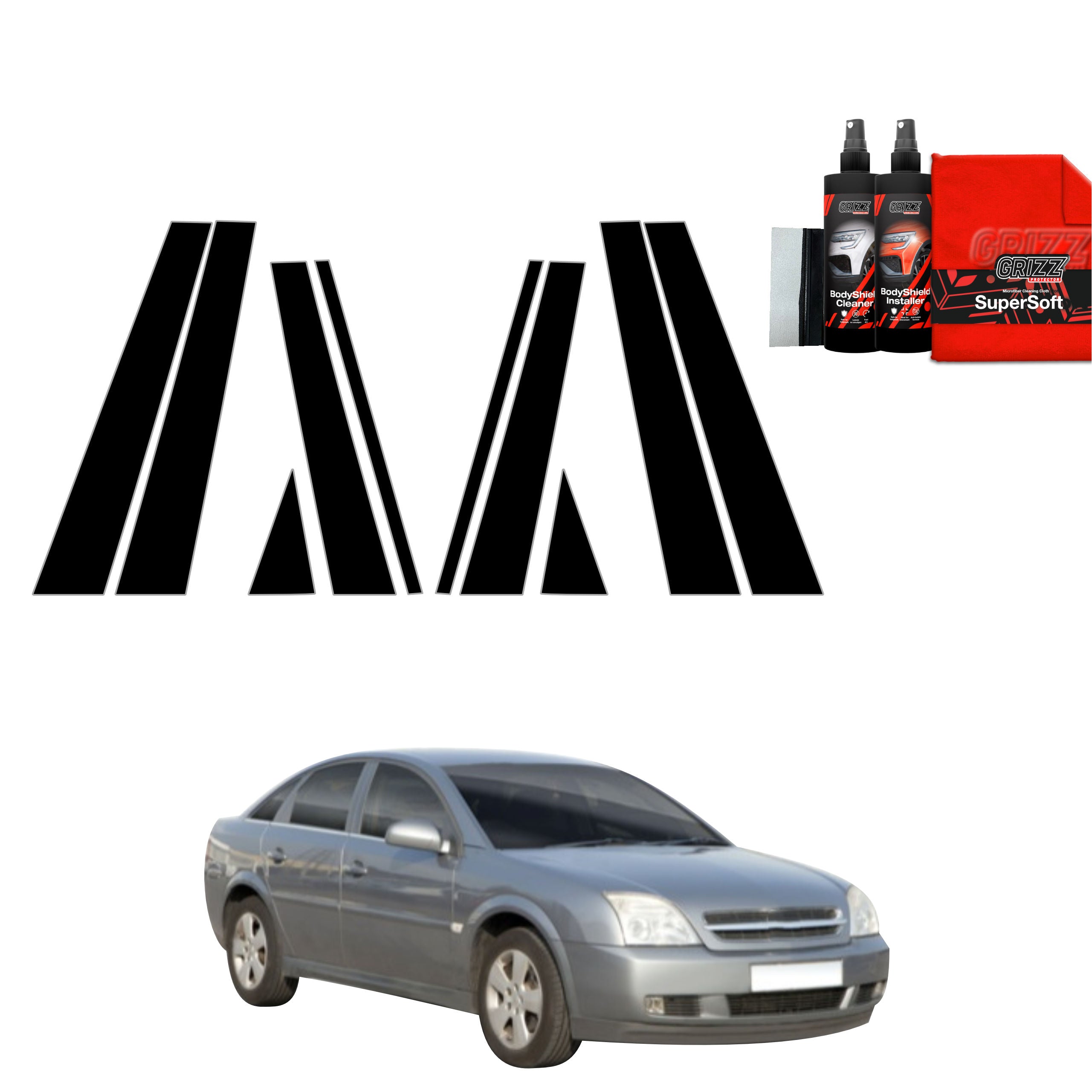 10in1 Schwarze Grizz Protector schutzfolie für B-C-Säule - Opel Vectra C Liftback (2002-2005)