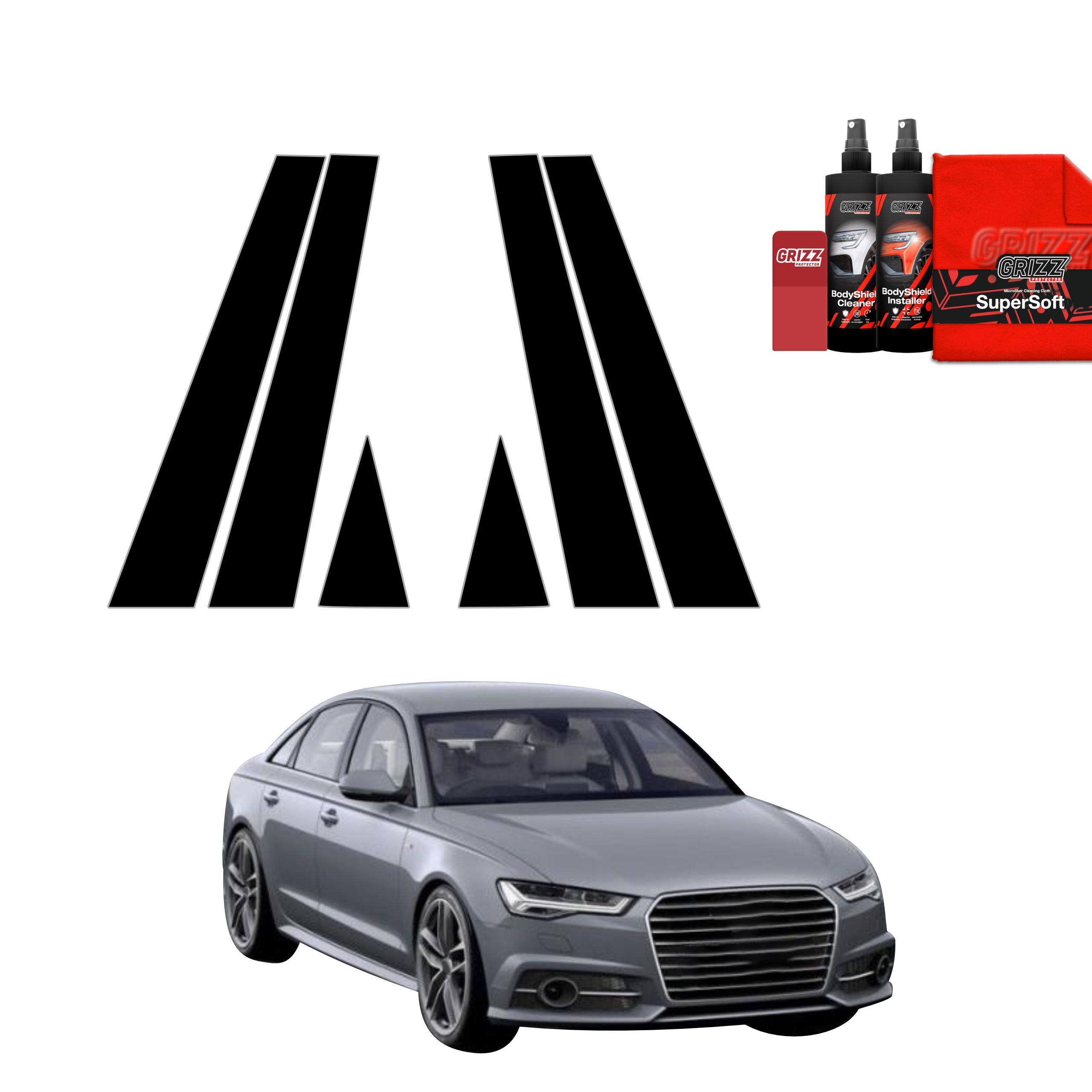 6in1 Schwarze Grizz Protector schutzfolie für B-C-Säule - Audi A6 C7 Sedan (2011-2014)