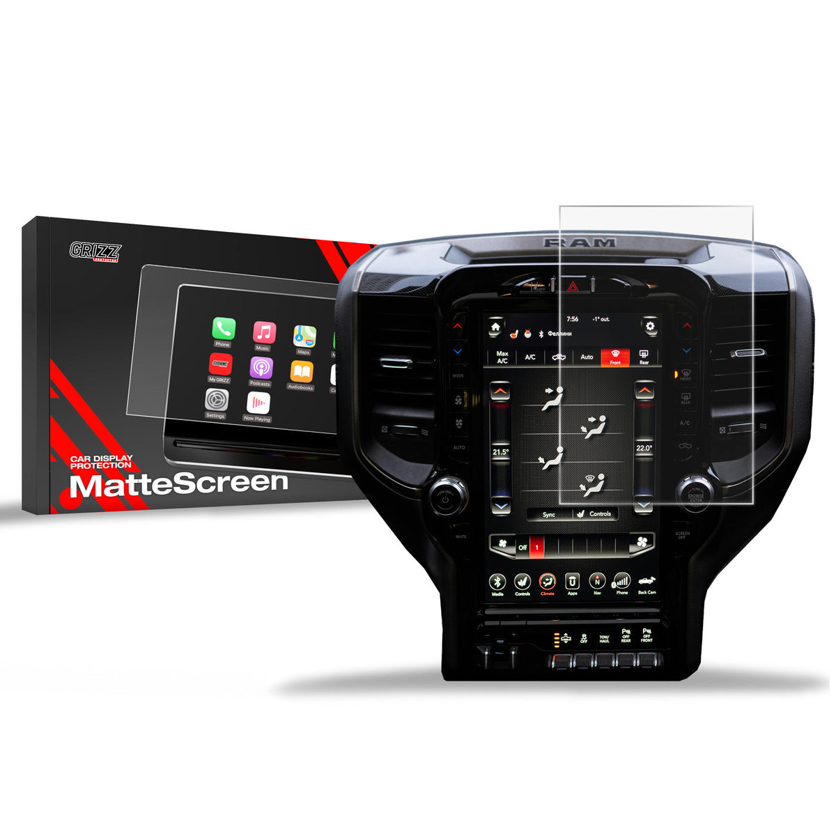 Matte Autodisplayfolie für Dodge Ram 1500 DT 12,3" (2019-2026), Grizz Protector