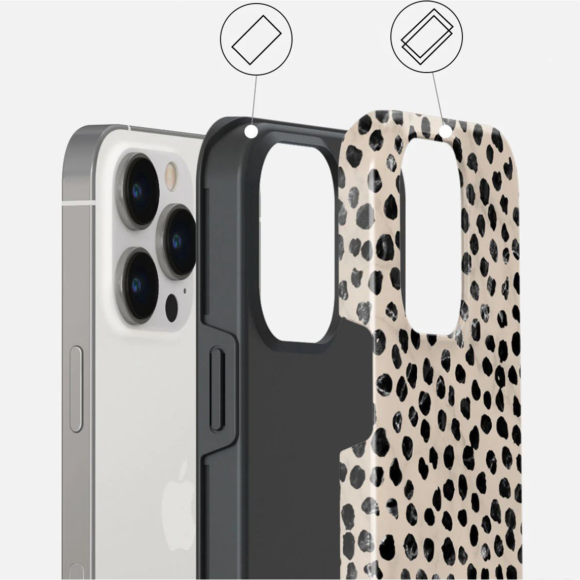 Schutzhülle Burga Almond Latte Tough Magsafe für iPhone 15 Pro, Beige mit schwarzen Punkten