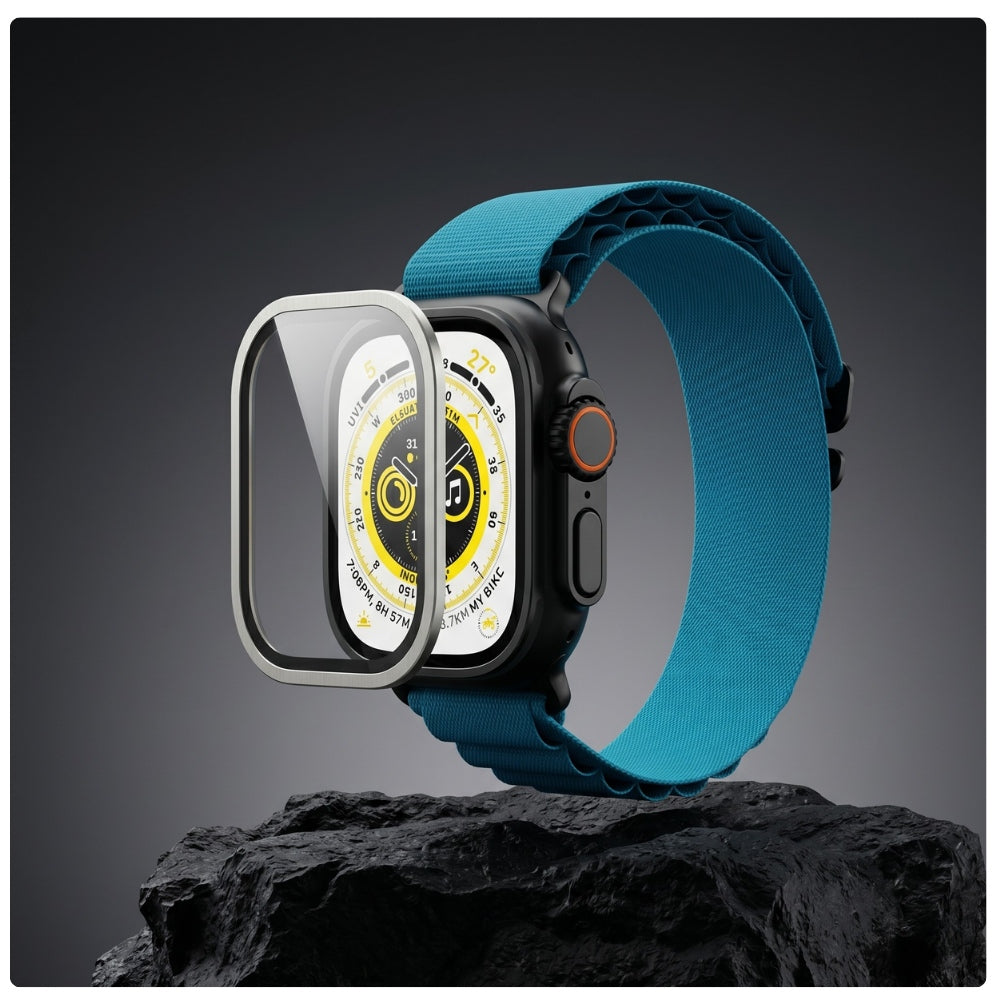 Displayschutzglas YAXO AR Superhard Armor Glass für Apple Watch Ultra 1/2/3, mit silbernem Rahmen (2/6)