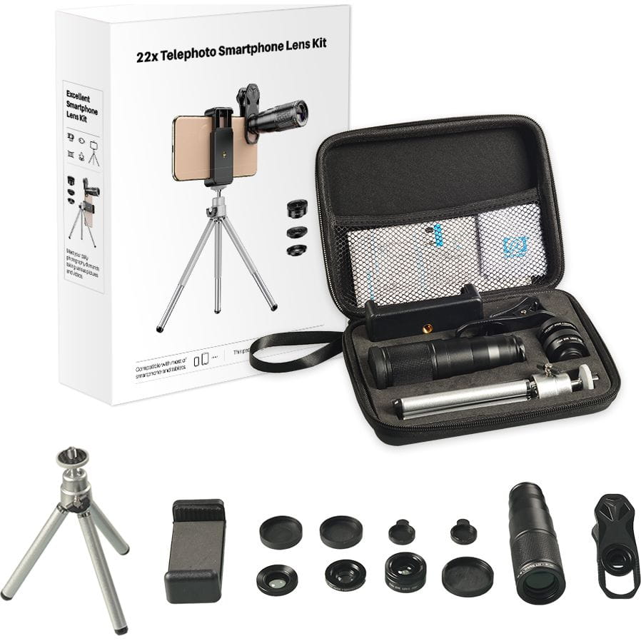 Apexel Objektiv / Linse / Teleskop für Smartphone-Kamera mit Stativ, Makro 22X