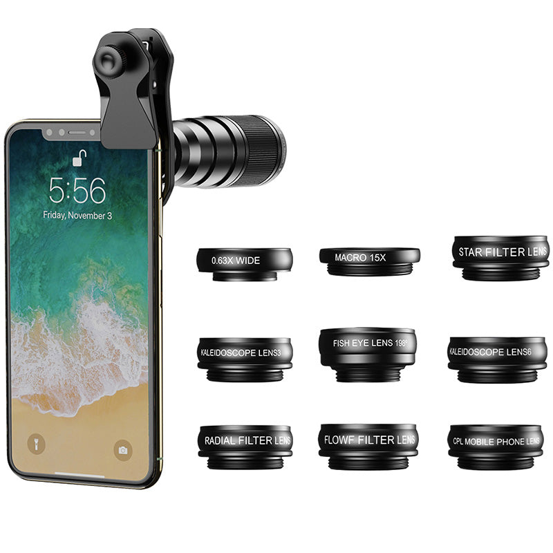 Universalobjektive / Linsen / Teleskop Apexel 22X mit 12in1 Clip für Smartphone / Tablet Kamera