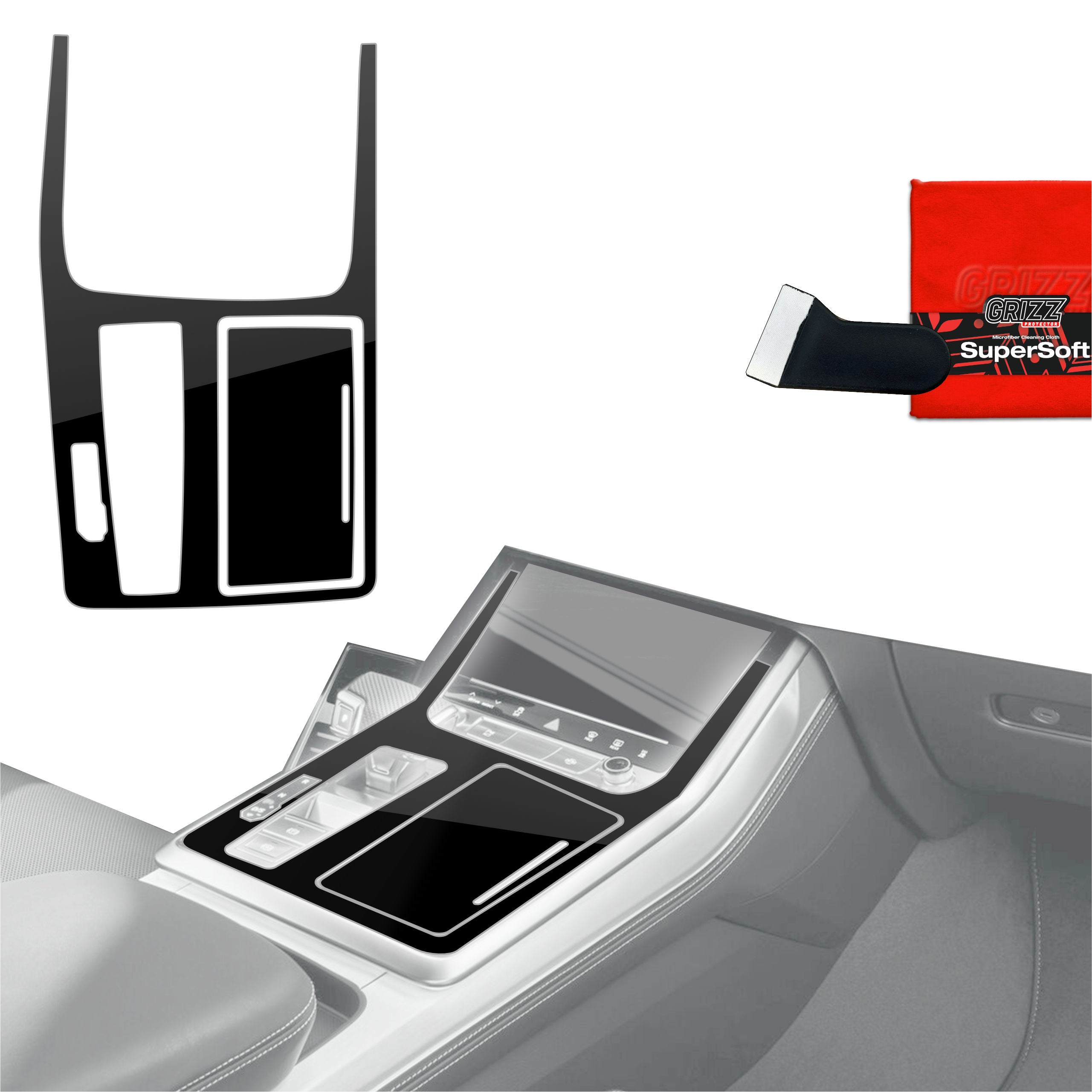 2in1 Schutzfolien Grizz Protector für Mittelkonsole - Audi Q8 (2019-2024) Schwarz Glanz